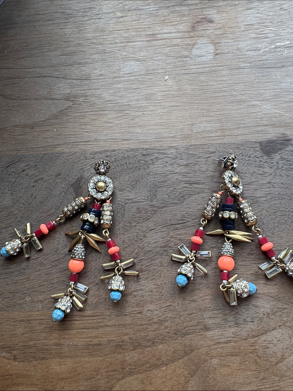 J. Crew Coral, Blue & Gold Beaded Dangle Earrings